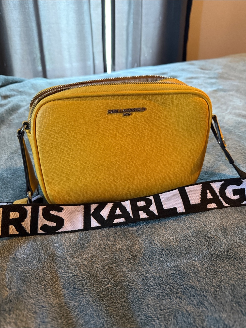 Karl Lagerfeld Bright Yellow Logo Strap Crossbody Camera Bag NWOT